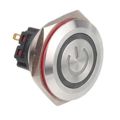 WD30B-P1-EC 30mm Düz Yaylı Işıklı Power Metal Buton - Beyaz