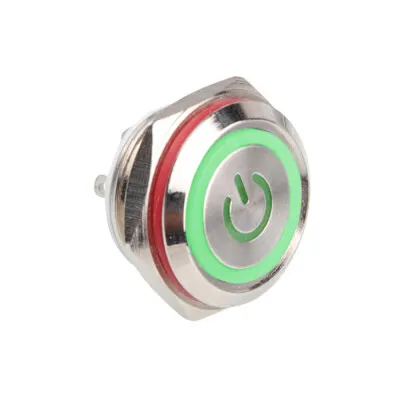 WD16C1-Pin-P1-EC 16mm Düz Yaylı Işıklı Metal Buton - Yeşil