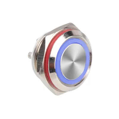 WD16C1-Pin-P1-E 16mm Düz Yaylı Işıklı Metal Buton - Mavi