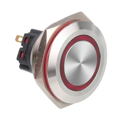 WD28B-P1-E 28mm Düz Yaylı Işıklı Metal Buton - Kırmızı