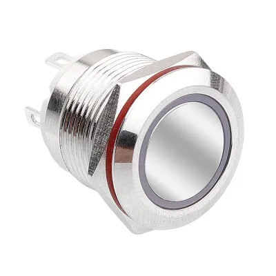 WD19H-P1-E 19mm Düz Yaylı Işıklı Metal Buton - Beyaz