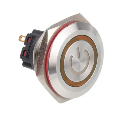 WD28B-P1Z-EC 28mm Düz Anahtarlı Işıklı Power Metal Buton - Sarı