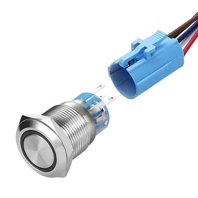 16mm 10-30V Sarı Bağlantı Kablolu Su Geçirmez Metal Yaylı Buton