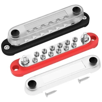 BB150-T2M6S12-C 2xM6 + 12xM4 Busbar Güç Dağıtım Bloğu  - Kırmızı/Siyah