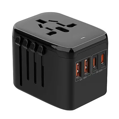 QL-212PQ Universal Çok Fonksiyonlu Seyahat Adaptörü 2x 18W QC +  2x 20W PD - Siyah