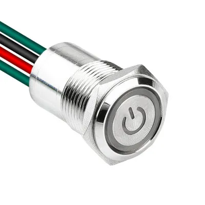 WD16D1-P2Z-EC 16mm Düz Anahtarlı Işıklı Power Kablolu Metal Buton - Beyaz