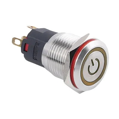WD16A-P1-EC 16mm Düz Yaylı Işıklı Power Metal Buton - Sarı