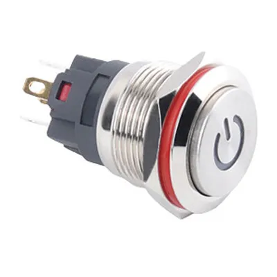 WD19A-G1-C 19mm Çıkık Yaylı Işıklı Power Metal Buton - Beyaz
