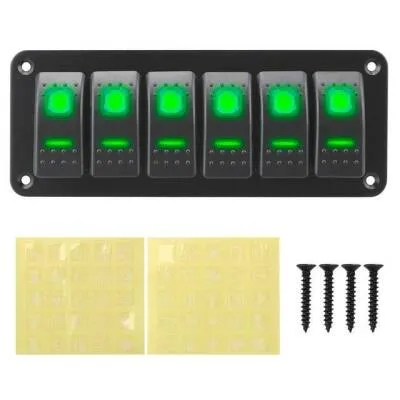 6'lı ON-OFF Yeşil Işıklı Anahtar Switch Panel 12V-24V